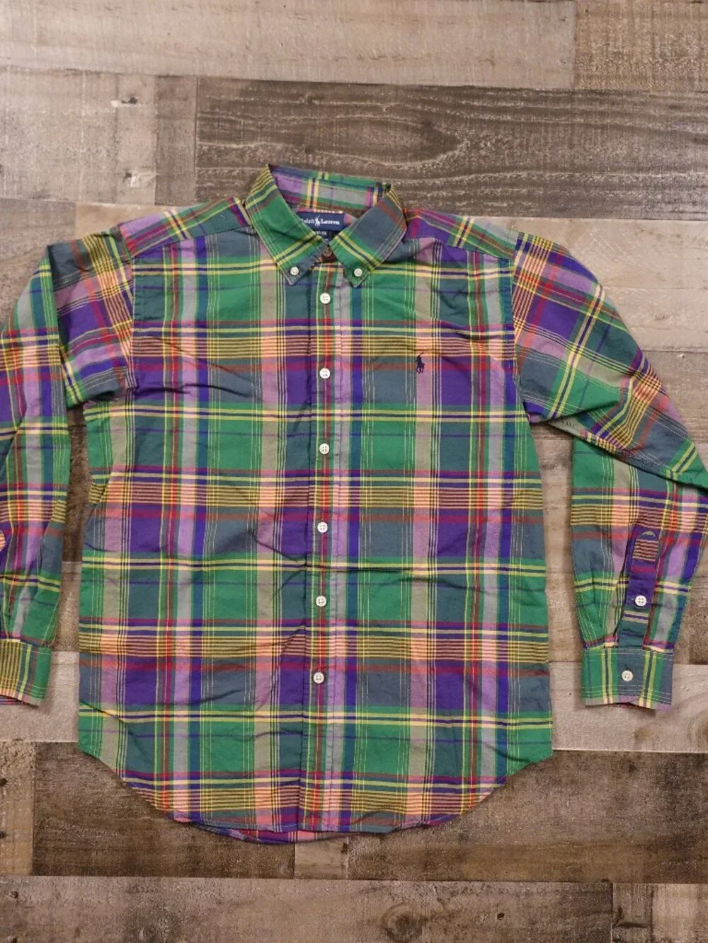 Polo‎ Ralph Lauren Plaid Button Down Shirt Boys Large Green Preppy